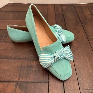 Talbots Aqua Stella Stripe Bow Flat Suede Leather Loafer Flat Easter Spring